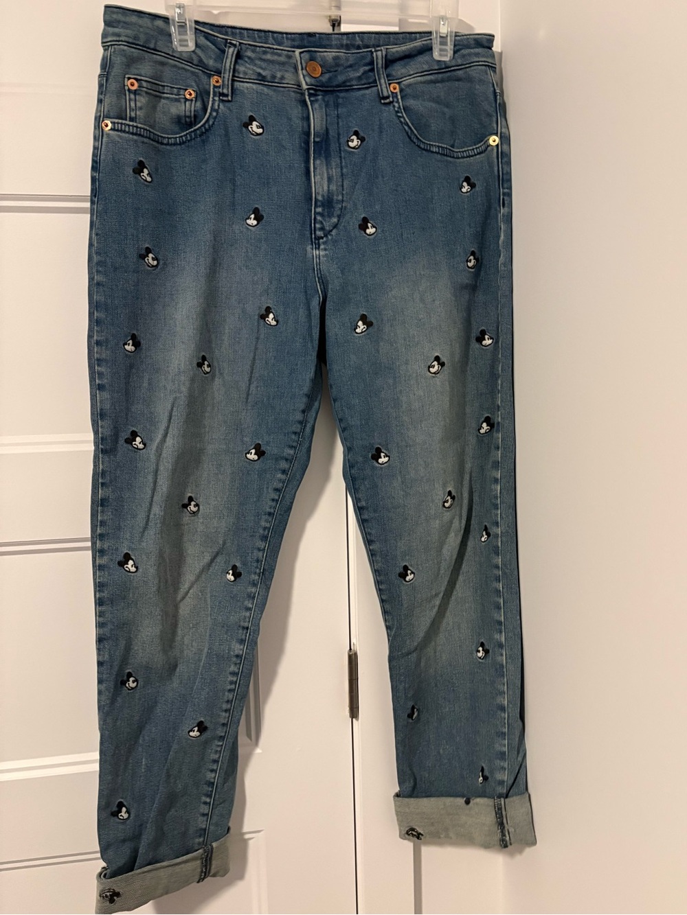 Unisex Mickey Mouse Embroidered Blue Denim Jeans